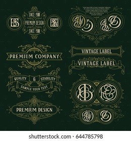 Old vintage floral elements - ribbons, monograms, stripes, lines, angles,border, frame,label, logo - vectors