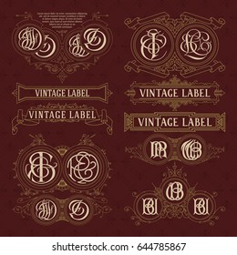 Old vintage floral elements - ribbons, monograms, stripes, lines, angles,border, frame,label, logo - vectors