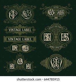 Old vintage floral elements - ribbons, monograms, stripes, lines, angles,border, frame,label, logo - vectors