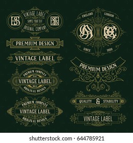 Old vintage floral elements - ribbons, monograms, stripes, lines, angles,border, frame,label, logo - vectors