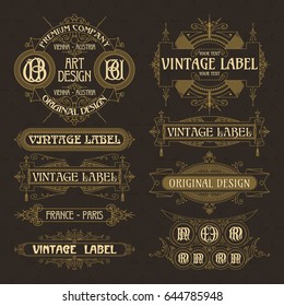 Old vintage floral elements - ribbons, monograms, stripes, lines, angles,border, frame,label, logo - vectors