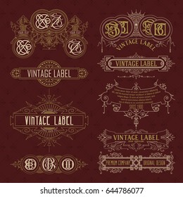 Old vintage floral elements - ribbons, monograms, stripes, lines, angles,border, frame,label, logo - vectors