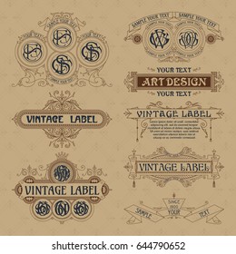 Old vintage floral elements - ribbons, monograms, stripes, lines, angles,border, frame,label, logo - vectors