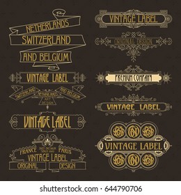 Old vintage floral elements - ribbons, monograms, stripes, lines, angles,border, frame,label, logo - vectors