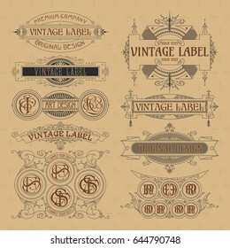 Old vintage floral elements - ribbons, monograms, stripes, lines, angles,border, frame,label, logo - vectors