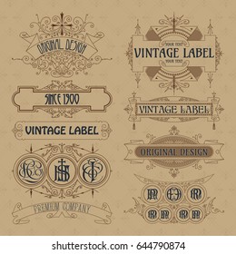 Old vintage floral elements - ribbons, monograms, stripes, lines, angles,border, frame,label, logo - vectors