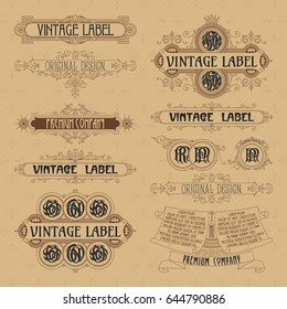 Old vintage floral elements - ribbons, monograms, stripes, lines, angles,border, frame,label, logo - vectors