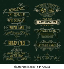 Old vintage floral elements - ribbons, monograms, stripes, lines, angles,border, frame,label, logo - vectors