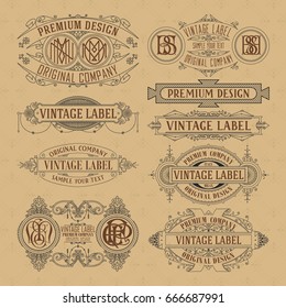 Old vintage floral elements - ribbons, monograms, stripes, lines, angles,border, frame,label, logo - vectors