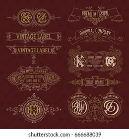 Old vintage floral elements - ribbons, monograms, stripes, lines, angles,border, frame,label, logo - vectors