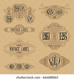 Old vintage floral elements - ribbons, monograms, stripes, lines, angles,border, frame,label, logo - vectors