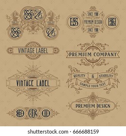 Old vintage floral elements - ribbons, monograms, stripes, lines, angles,border, frame,label, logo - vectors