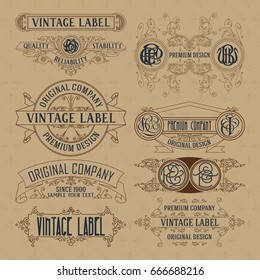 Old vintage floral elements - ribbons, monograms, stripes, lines, angles,border, frame,label, logo - vectors