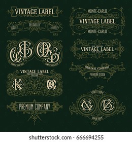 Old vintage floral elements - ribbons, monograms, stripes, lines, angles,border, frame,label, logo - vectors