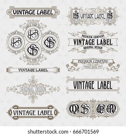 Old vintage floral elements - ribbons, monograms, stripes, lines, angles,border, frame,label, logo - vectors