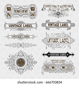 Old vintage floral elements - ribbons, monograms, stripes, lines, angles,border, frame,label, logo - vectors