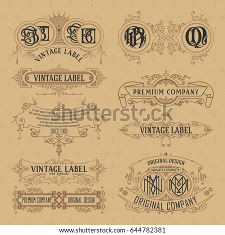 Old vintage floral elements - ribbons, monograms, stripes, lines, angles,border, frame,label, logo - vectors