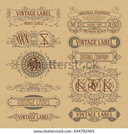 Old vintage floral elements - ribbons, monograms, stripes, lines, angles,border, frame,label, logo - vectors