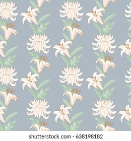 Old vintage floral pattern with white flowers.