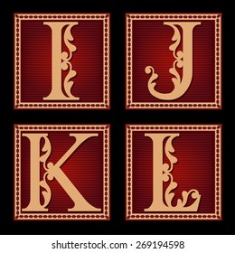 old vintage font in box ijkl