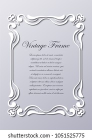 Old vintage frame with decorative ornate vintage border, retro elements. Vector illustration. Beautiful filigree ornamental template for design of frames