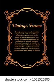 Old vintage frame with decorative ornate vintage border, retro elements. Vector illustration. Beautiful filigree ornamental template for design of frames