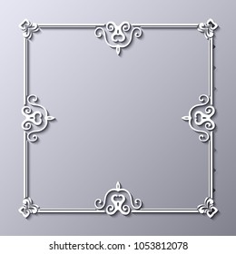 Old vintage frame with decorative ornate vintage border, retro elements. Vector illustration. Beautiful filigree ornamental template for design of frames