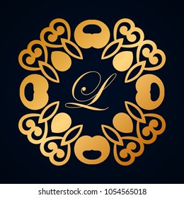 Old vintage frame logo monogram with decorative ornate vintage border, retro elements. Vector illustration. Beautiful filigree ornamental template of monogram for design of frames or logos
