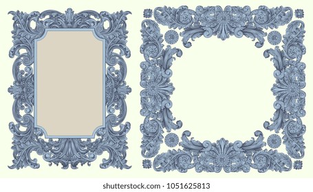 Old vintage frames. Hand drawn engraving. Vector vintage illustration. 8 EPS
