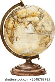 Velho Globo Vintage com Mapa do Mundo Ilustração em Aquarela no Fundo Branco