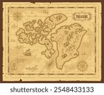 Old vintage grunge fantasy map pirate treasure paper  map worn parchment with ships with compass wind rose