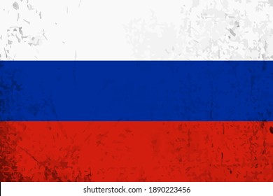 Old Vintage Grunge Russia National Flag. Russia National Emblem Symbol. 