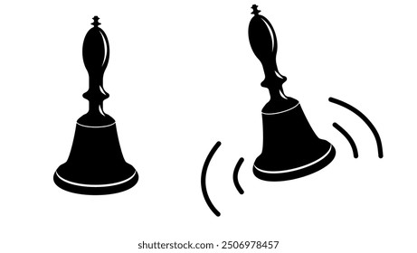 Old Vintage Hand School Bell , black isolated silhouette