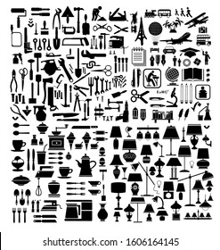Old vintage icons silhouette retro illustration stock drawing