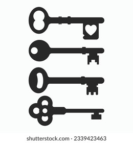 Old vintage key vector icon set. Vector old ornate key. Key icon Set