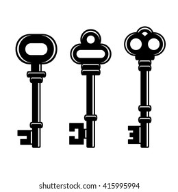 Old Vintage Keys Set on White Background. Vector