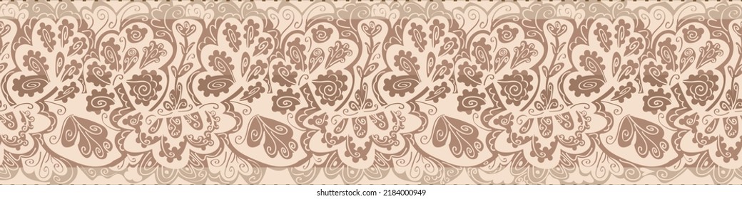 old vintage lace seamless vector border in beige