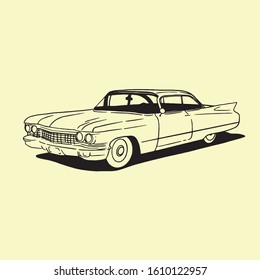 Old Vintage Low Rider Car Hand Drawn