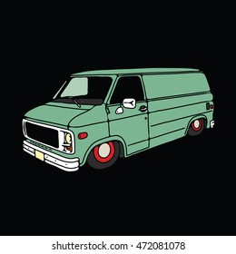 Old Vintage Low Van . Vector Illustration