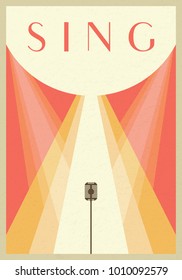 Old Vintage microphone background. Minimalist retro poster