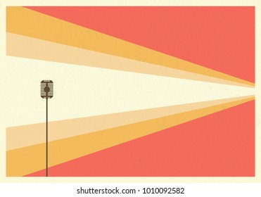 Old Vintage microphone background. Minimalist retro poster