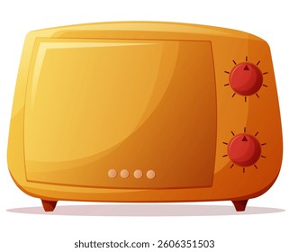 old vintage microwave without glass in retro style yellow color on transparent background