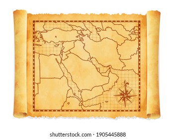 Old Vintage Middle East ( Western Asia ) Map Vector Illustration
