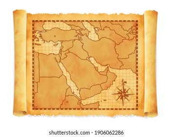 Old Vintage Middle East ( Western Asia ) Map Vector Illustration
