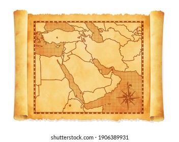 Old Vintage Middle East ( Western Asia ) Map Vector Illustration
