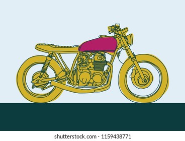 Old vintage motorcycle. Cafe racer vector illustration. Scrambler.