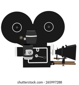 Old, vintage movie camera vector isolated, old film camera, old video camera