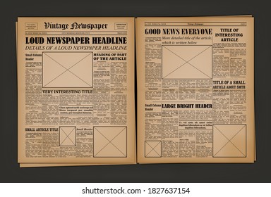Old Vintage Newspaper Cover Page Empty Template Mockup Design Edition Concept With Place For Images. Vector Illustration