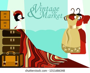 Old vintage objects and furniture.Vector for design flyer,invitation, card, poster.