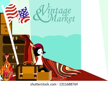Old vintage objects and furniture.Vector for design flyer,invitation, card, poster.